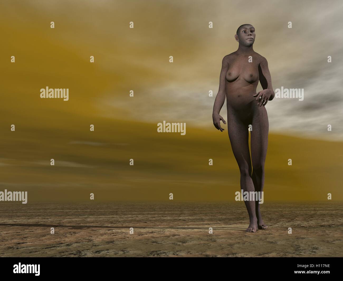 Femme homo erectus - 3D render Banque D'Images