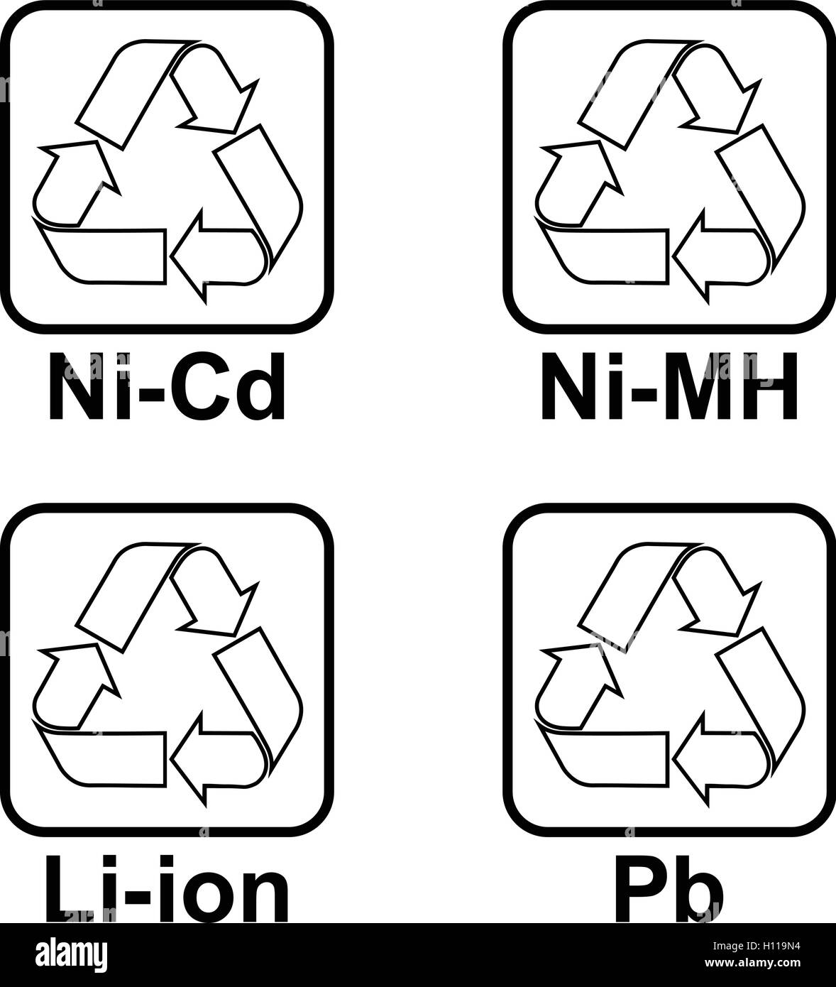 Symboles de recyclage des piles, recyclage de batteries japonais icônes