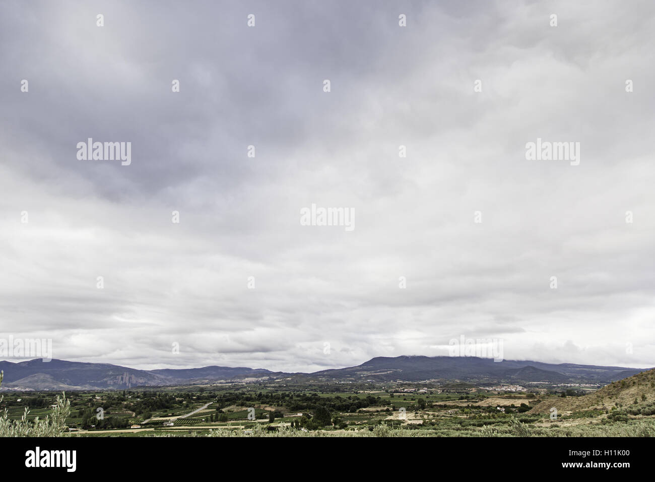 Paysage nuageux avec des arbres et des personnes, de la nature Banque D'Images