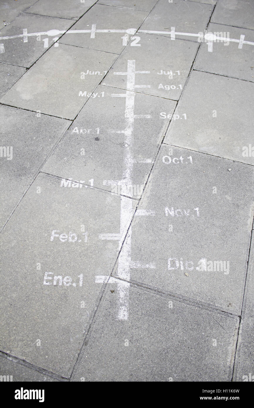 Cadran solaire peint sur le sol, symbole et signal Banque D'Images