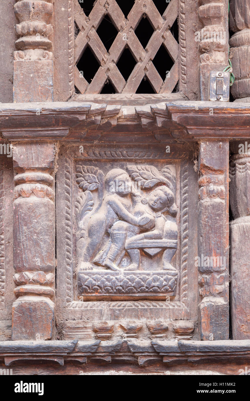 L'affichage érotique au temple de Dattatreya, Bhaktapur, Népal Banque D'Images