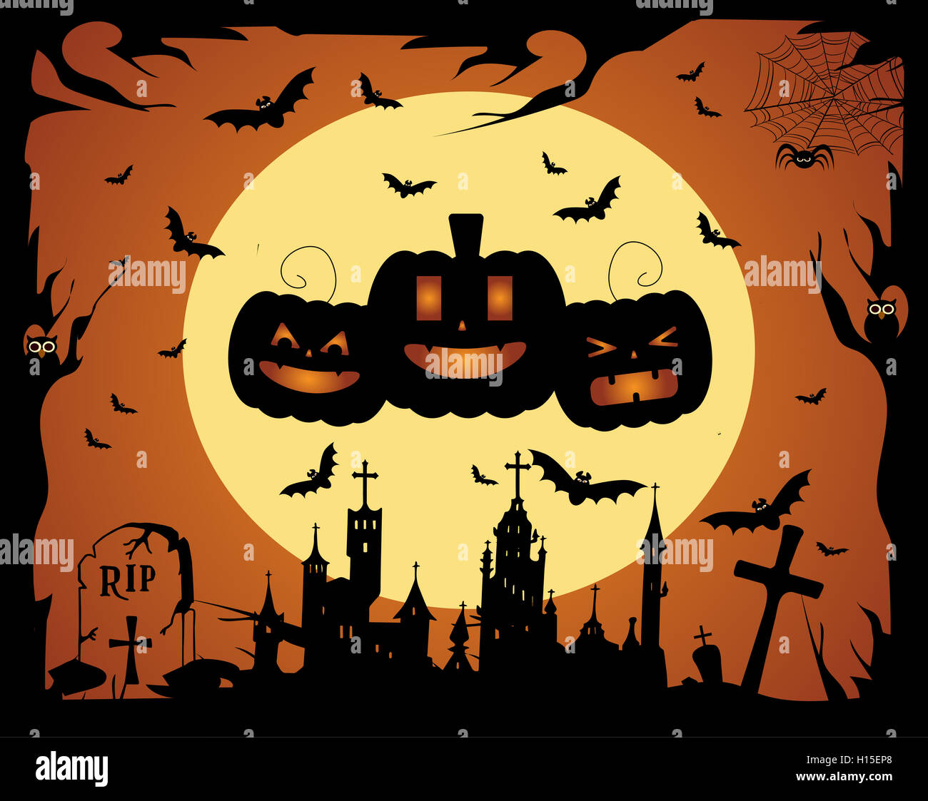 Happy Halloween avec des citrouilles fond vector Banque D'Images