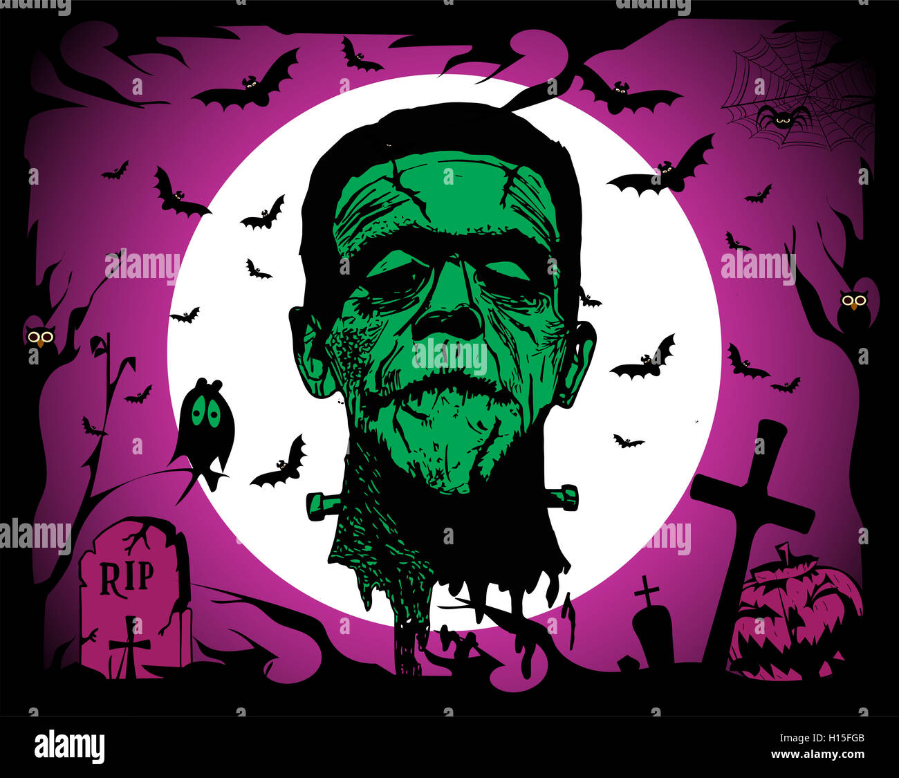 Happy Halloween fond avec tête de Frankenstein Banque D'Images