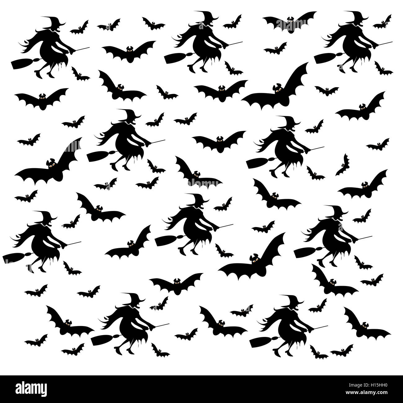 Happy Halloween sorcière avec motif de fond et des chauves-souris Banque D'Images