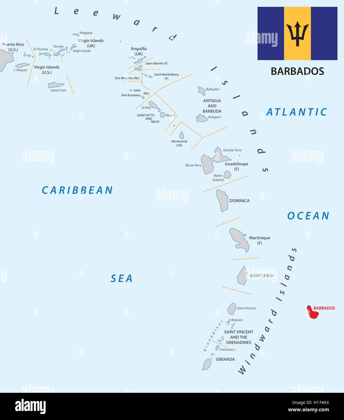 Petites Antilles plus de voir une carte avec la Barbade Illustration de Vecteur