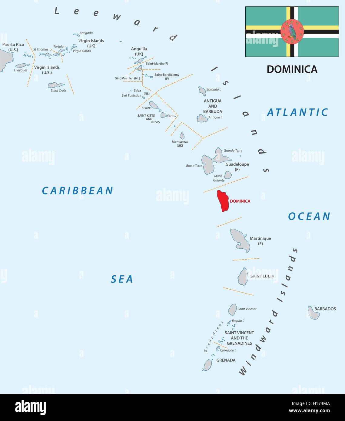 Petites Antilles carte contour avec Dominique Illustration de Vecteur