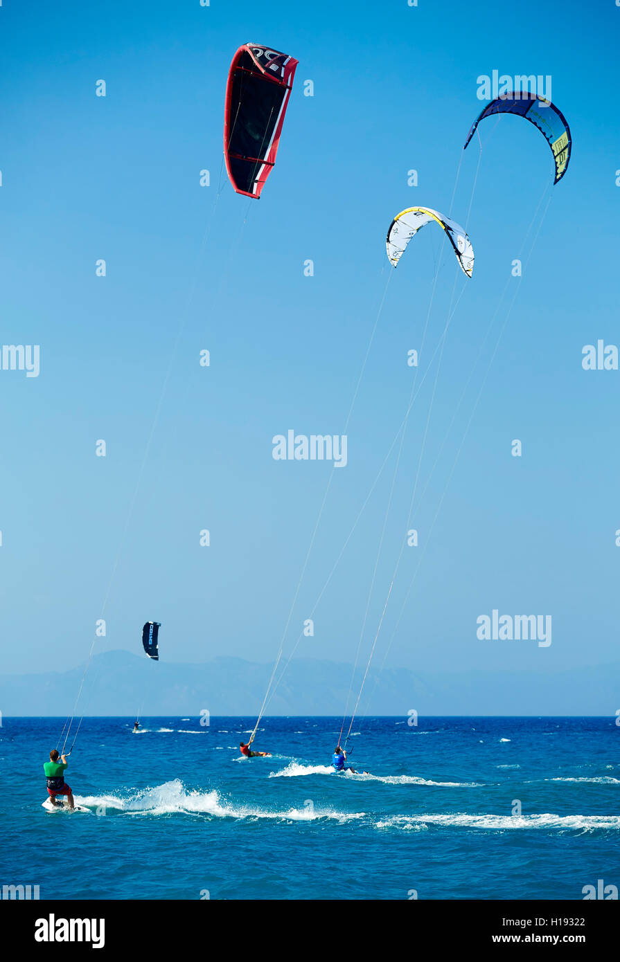 Le kitesurf, Rhodes, Grèce Banque D'Images