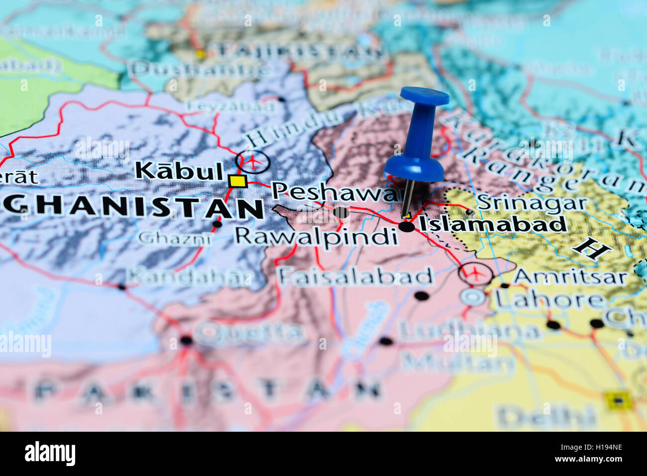 Islamabad épinglée sur une carte du Pakistan Banque D'Images