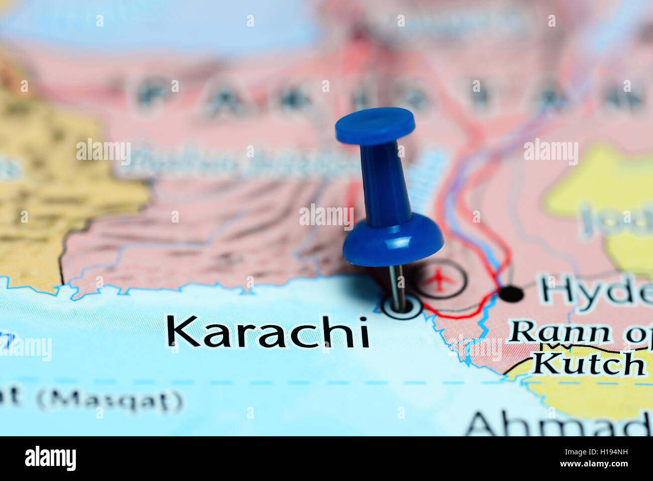 Karachi épinglée sur une carte du Pakistan Banque D'Images