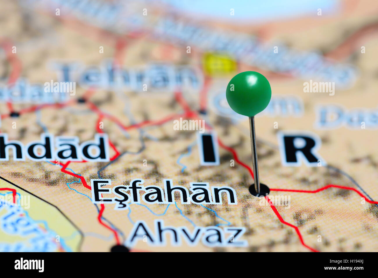Esfahan coincé sur une carte de l'Iran Banque D'Images