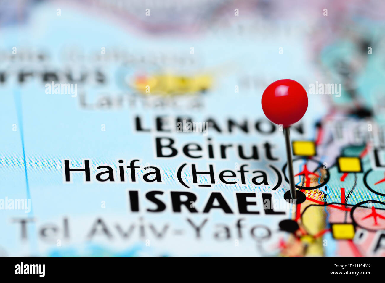 Haïfa épinglée sur une carte d'Israël Banque D'Images