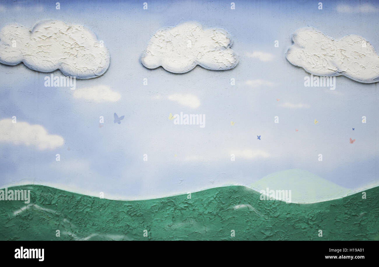 Paysage avec les nuages en milieu urbain mur, nature Banque D'Images