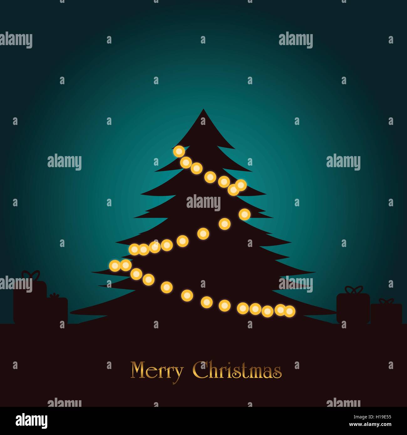 Ombre d'arbre de Noël avec décoration d'éclairage Illustration de Vecteur