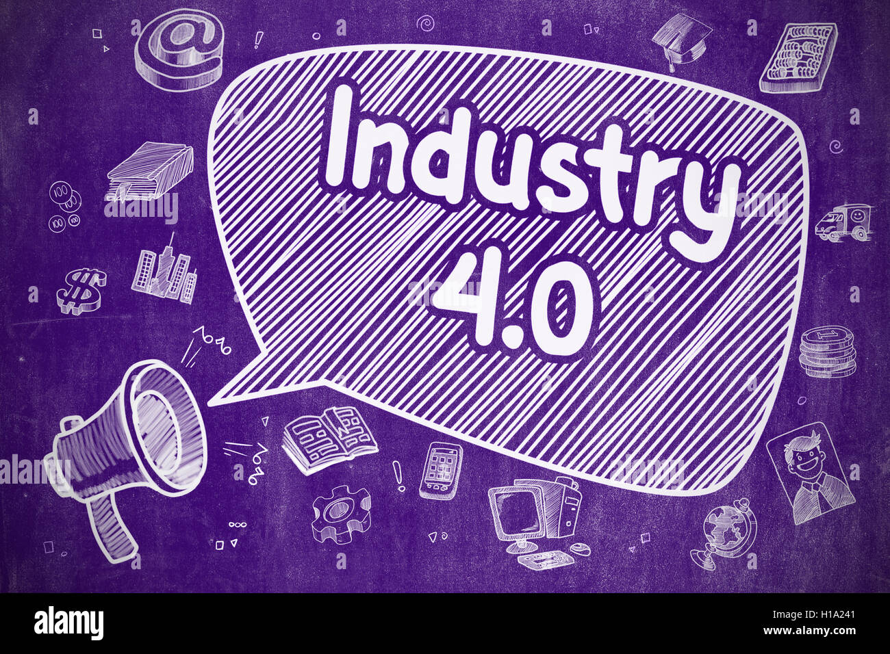 4.0 L'industrie - Illustration dessiné à la main sur la tableau. Banque D'Images