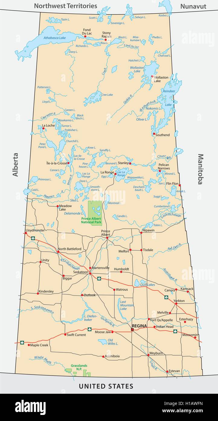 Carte routière de la Saskatchewan Illustration de Vecteur