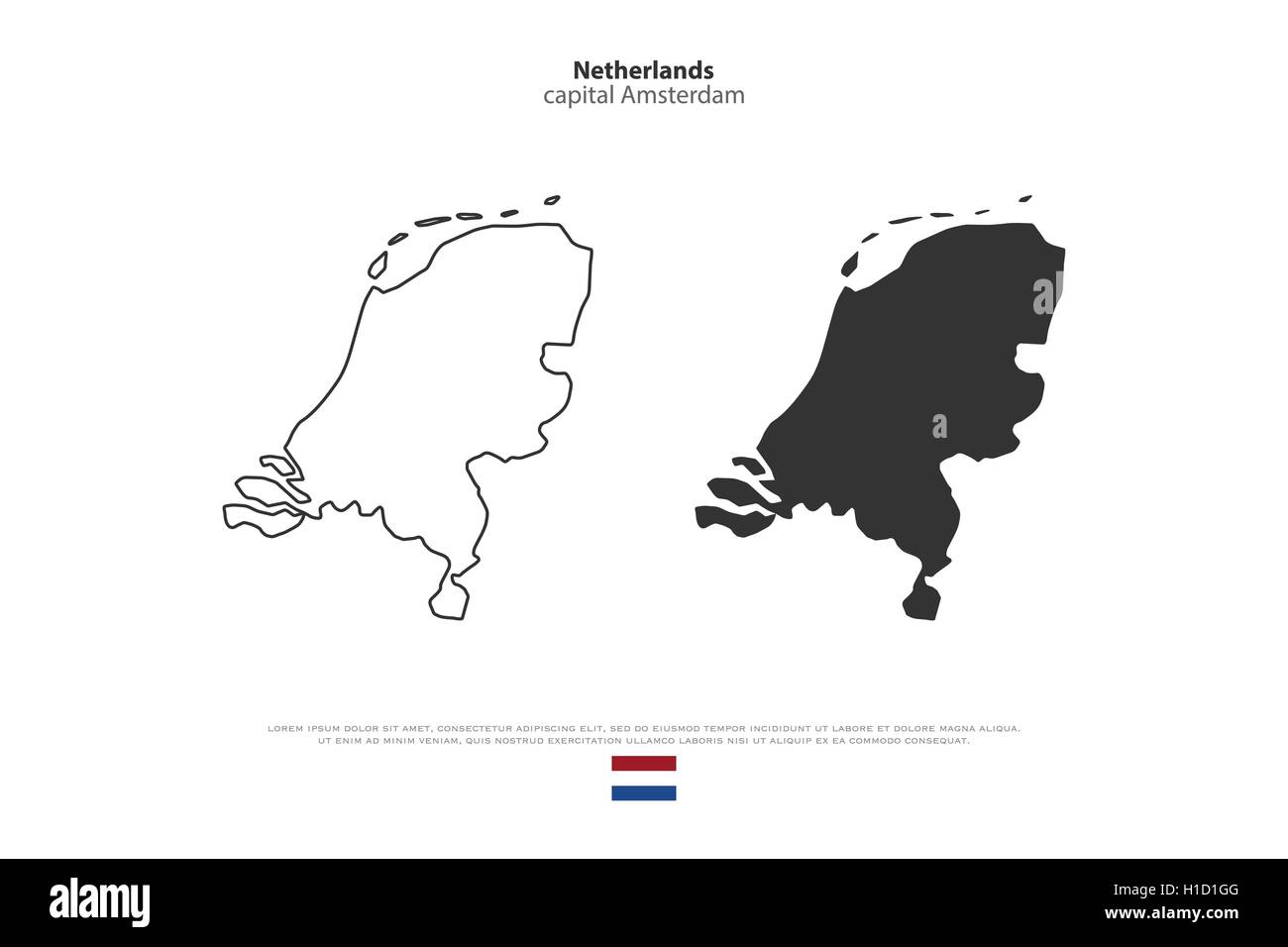 Royaume des Pays-Bas carte isolée et icônes de drapeau officiel néerlandais. vecteur cartes politiques d'icônes. Bannière modèl géographique de l'UE Illustration de Vecteur