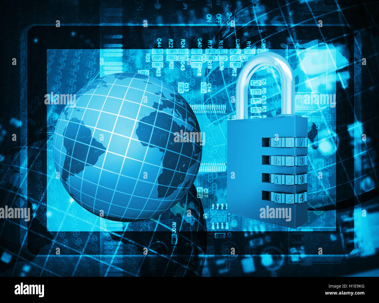 Circuit, pour serrure, tablet PC et globe Banque D'Images