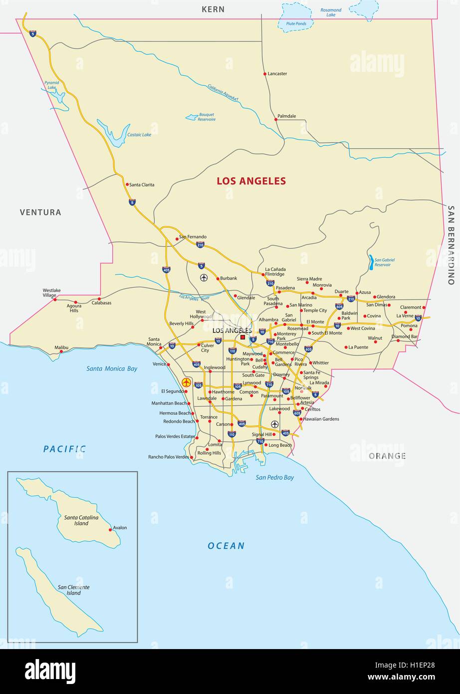 Carte routière du comté de Los Angeles Illustration de Vecteur