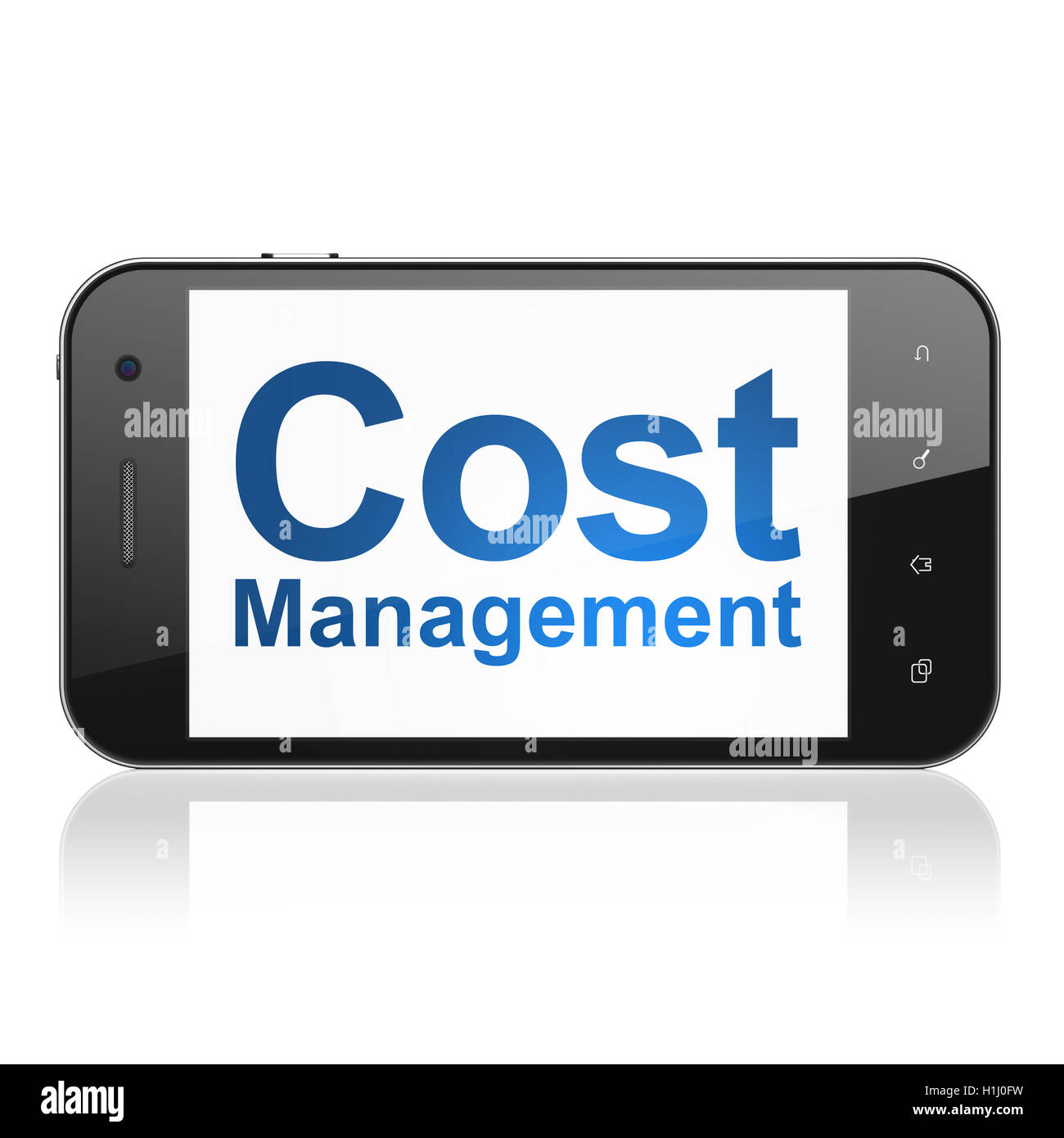 Concept d'entreprise : la gestion des coûts sur le smartphone. Banque D'Images