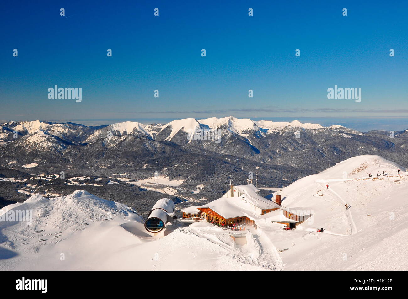 L'hiver, Gipfelstation, Karwendel, Karwendelgebirge, Assicht, Bayern, Deutschland Banque D'Images