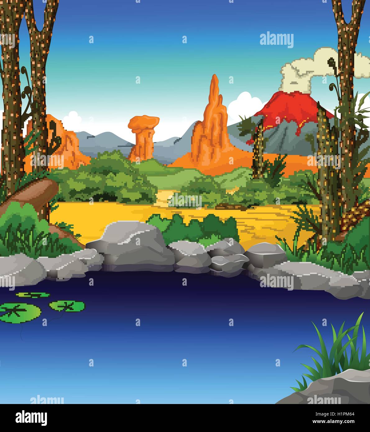 Oasis de beauté avec l'arrière-plan du paysage du désert Illustration de Vecteur