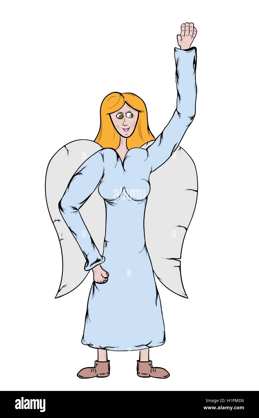 Angel en bleu clair robe avec ailes blanches Illustration de Vecteur