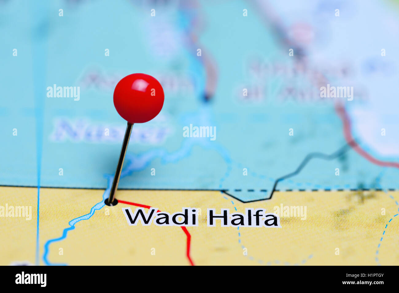 Wadi Halfa épinglée sur une carte du Soudan Banque D'Images