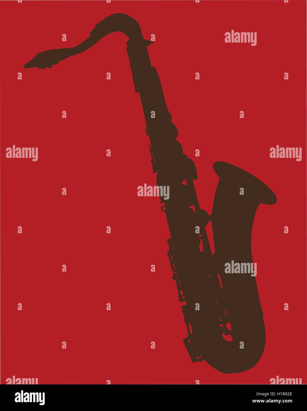Un saxophone silhouette sur un fond rouge Illustration de Vecteur