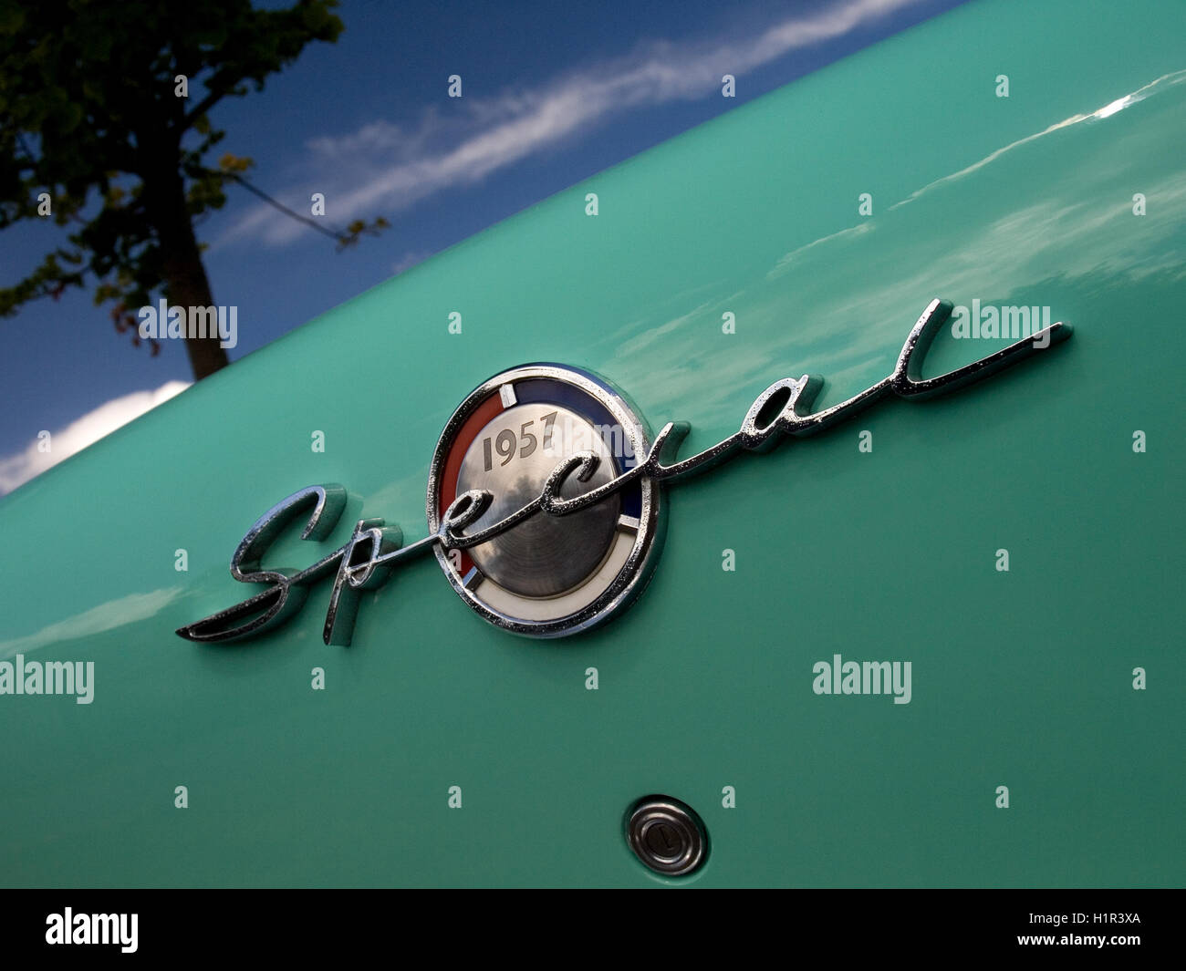Détail de la dénomination spéciale sur le couvercle du coffre d'une 1957 Buick Special Banque D'Images
