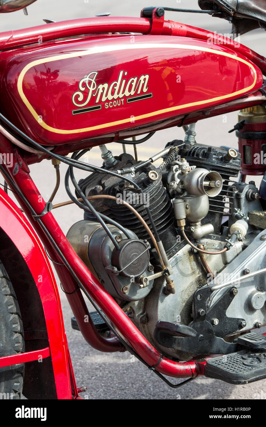 1924 500cc Moto Scout indien. American Classic motorcycle à Banbury VMCC Exécuter. L'Oxfordshire, Angleterre. Banque D'Images