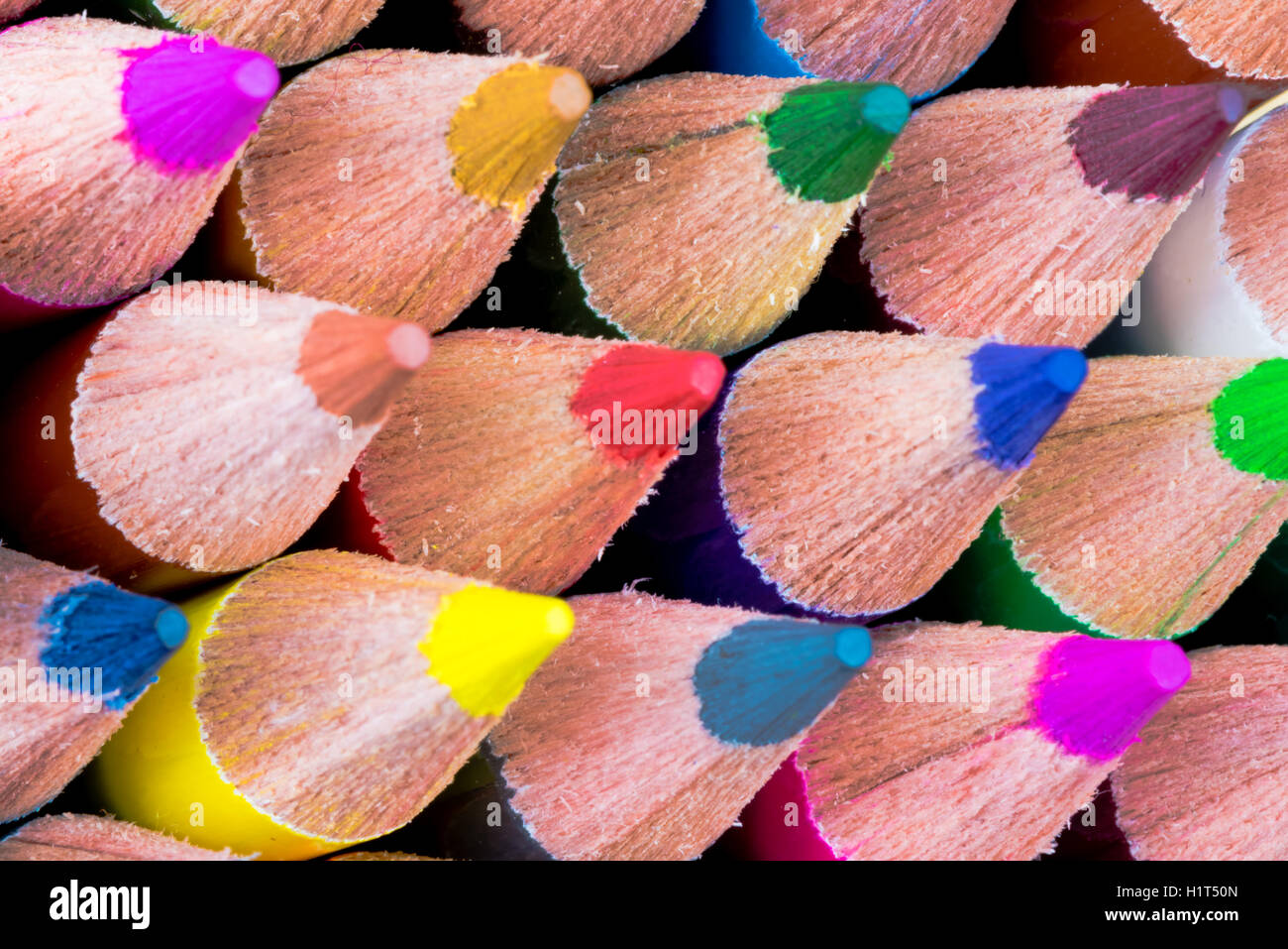 Close up shot macro de crayons de couleur, de l'éducation et la créativité concept Banque D'Images