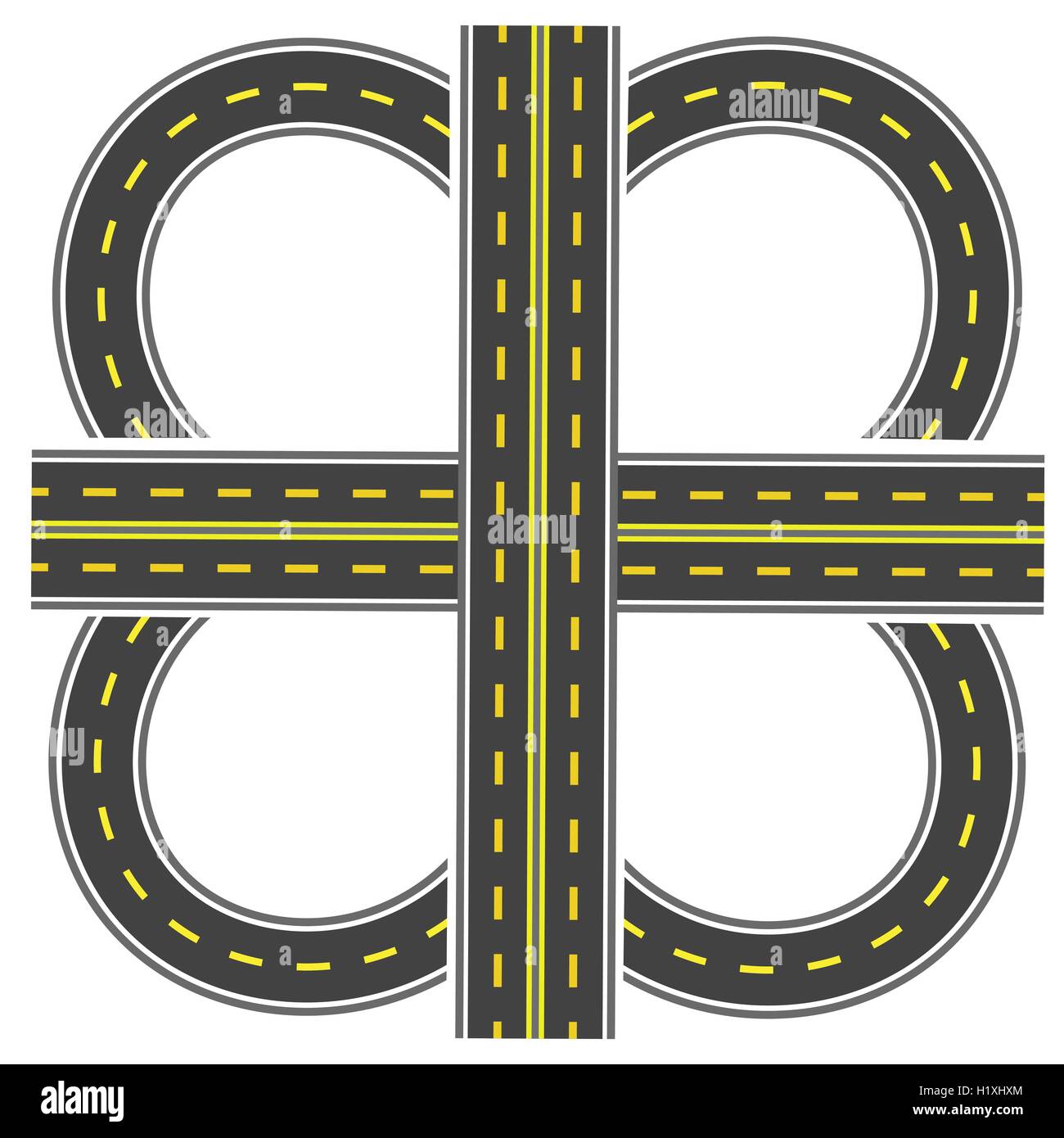 Situé à construire un point de correspondance. L'autoroute avec des marques jaunes. Illustration de Vecteur