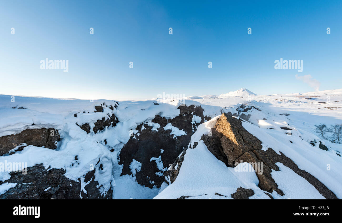 Frontière divergente, Mid-Atlantic Ridge, vallée du rift, Krafla, Mývatn, au nord de l'Islande, Islande Banque D'Images