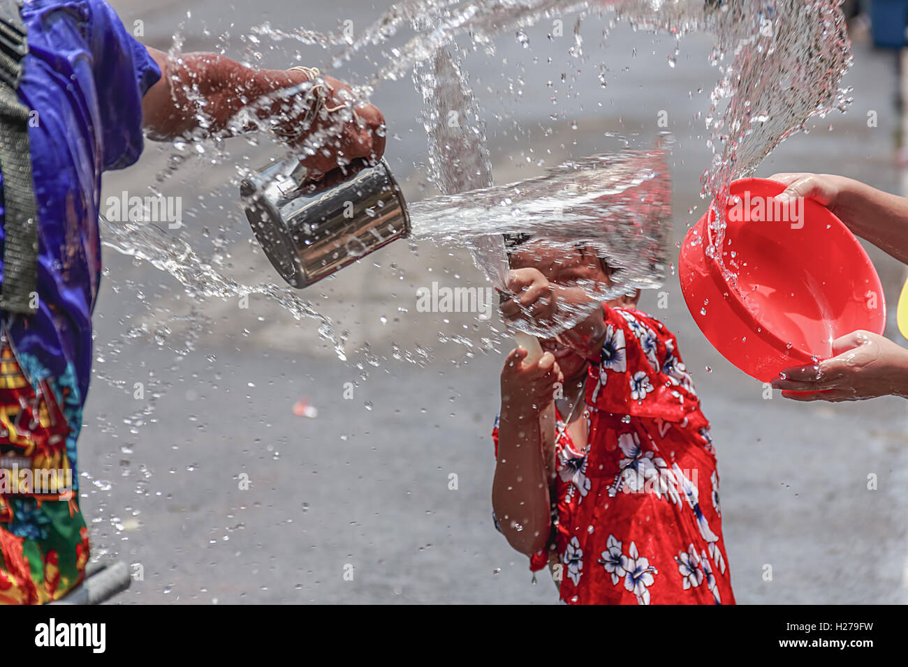 Songkran, festival, Thaïlande, avril, les hommes, l'eau, Bangkok, vacances, voyage, colorés, road, bonheur, traditionnelle, splash, Banque D'Images