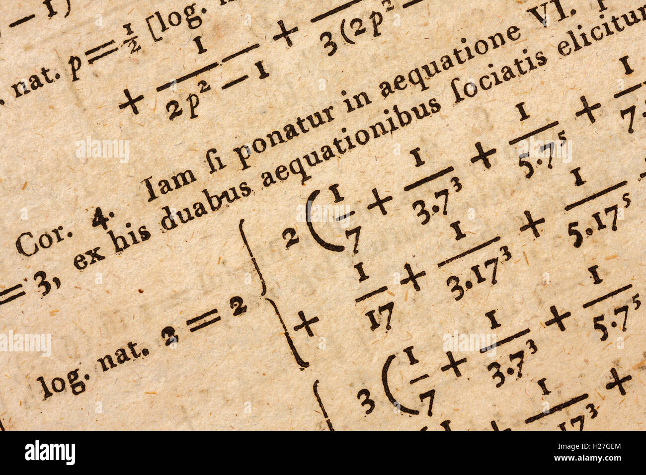 Libre d'une page d'un livre de mathématiques 200 ans avec des calculs complexes Banque D'Images
