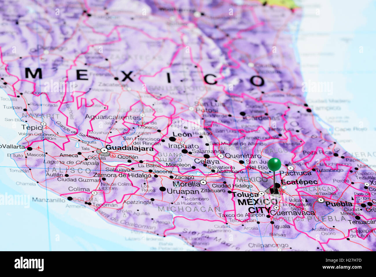La ville de Mexico sur une carte du Mexique Banque D'Images