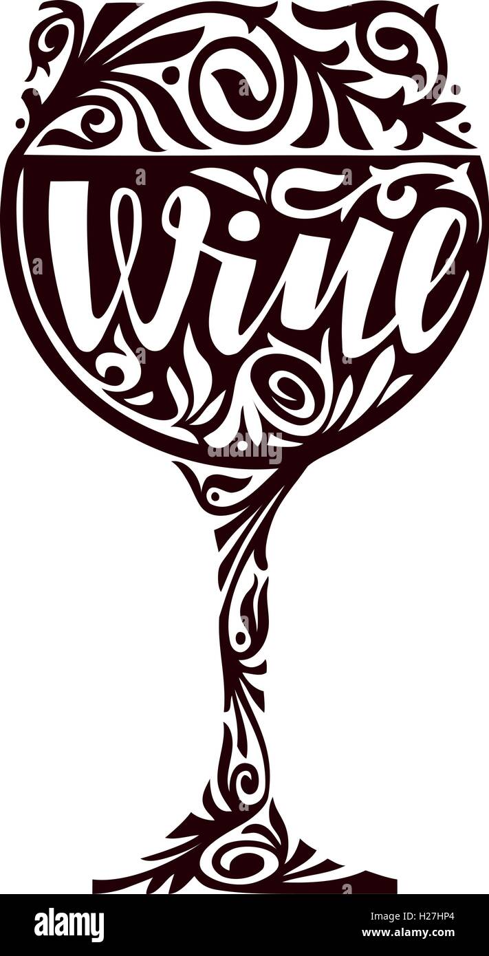 Le vin. Verre de boisson alcoolisée dans un ornement floral décoratif. Vector illustration Illustration de Vecteur