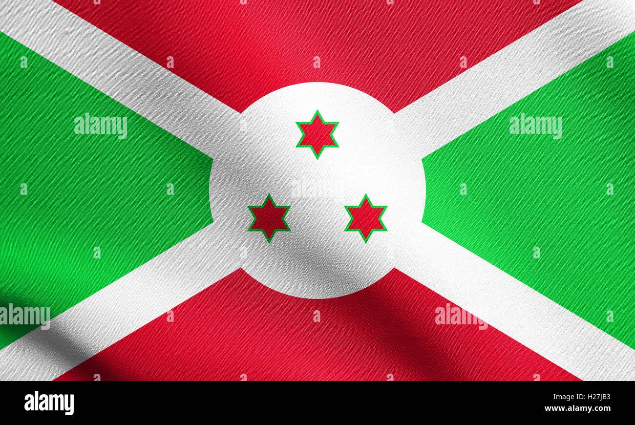 Drapeau officiel national burundais. Symbole patriotique africaine, bannière, élément, arrière-plan. Brandissant le drapeau du Burundi dans le vent Banque D'Images