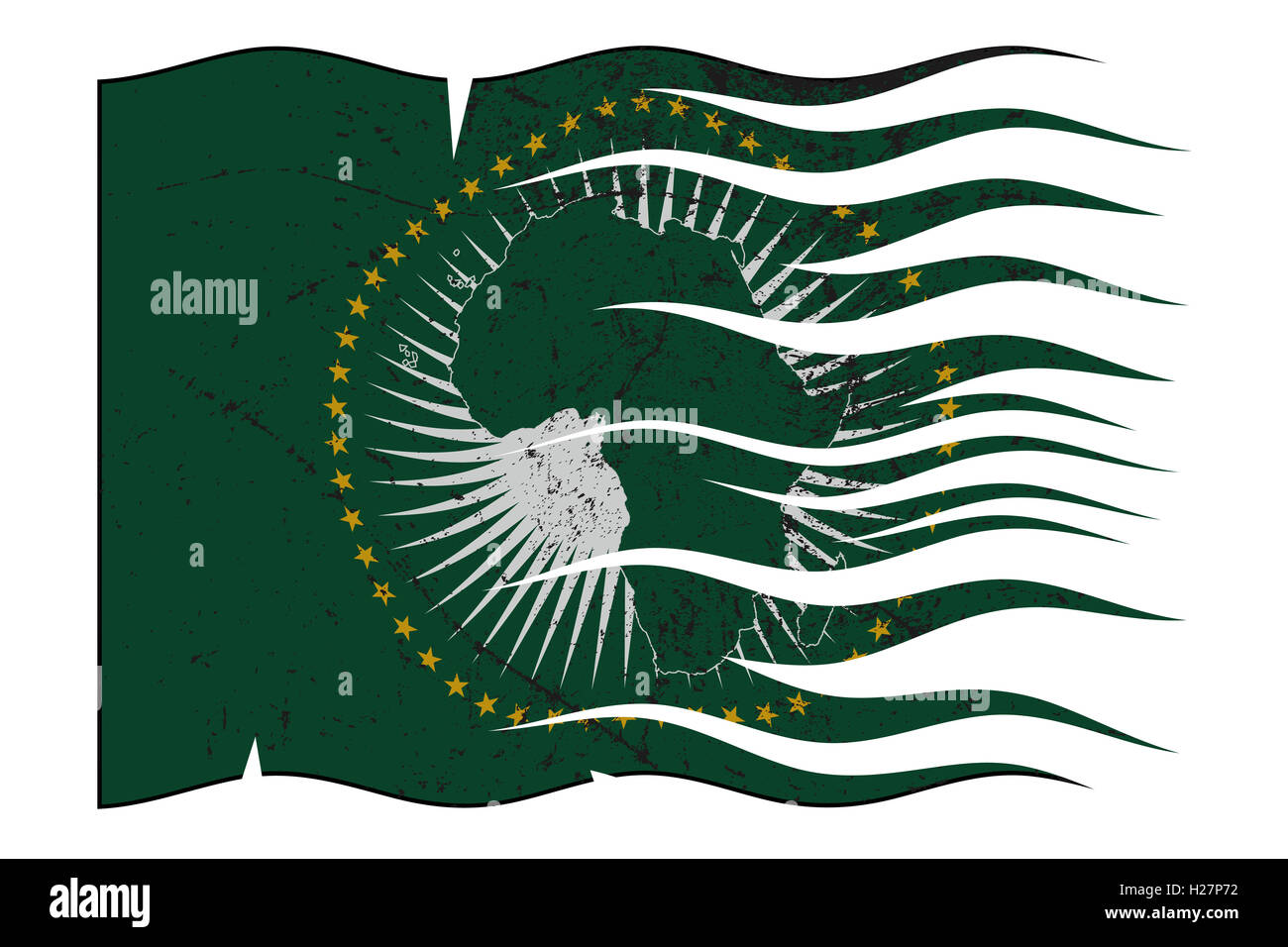 Un trait ondulé et grunged design drapeau de l'Union africaine isolé sur fond blanc Banque D'Images