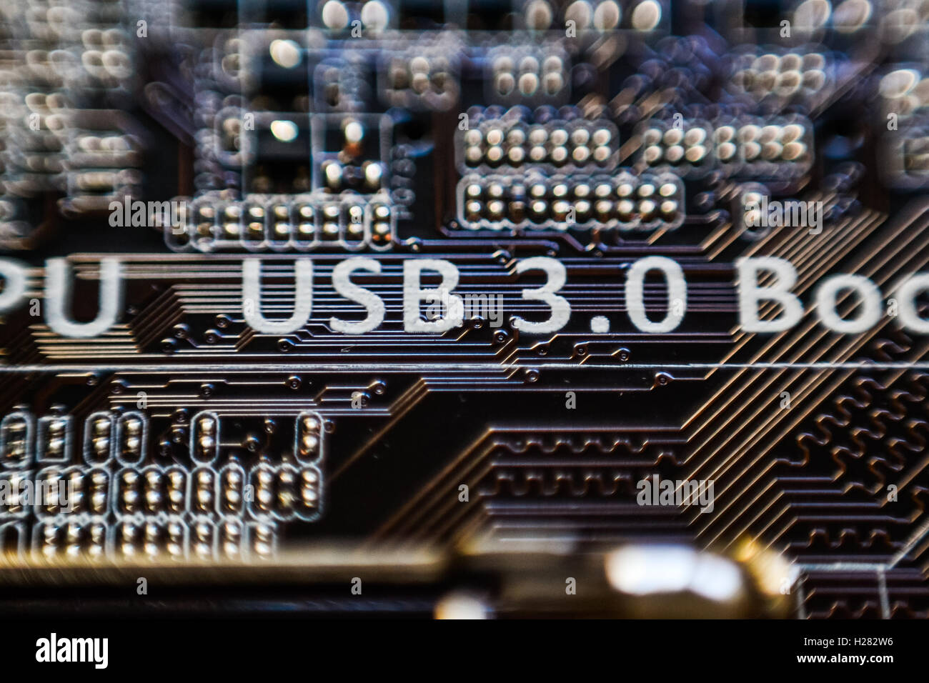 L'USB 3.0 inscription sur carte mère micro circuit puce Banque D'Images