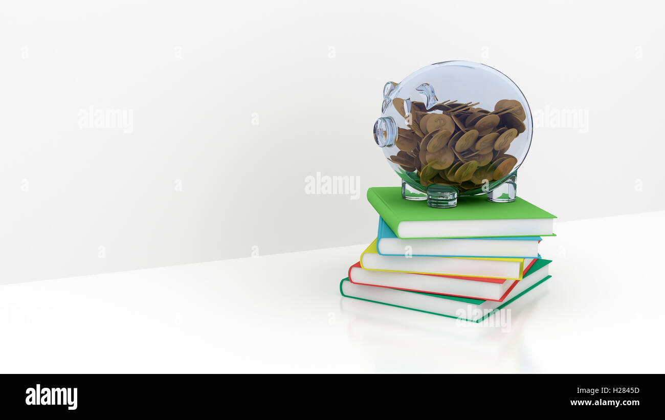 Piggy bank with books Banque D'Images