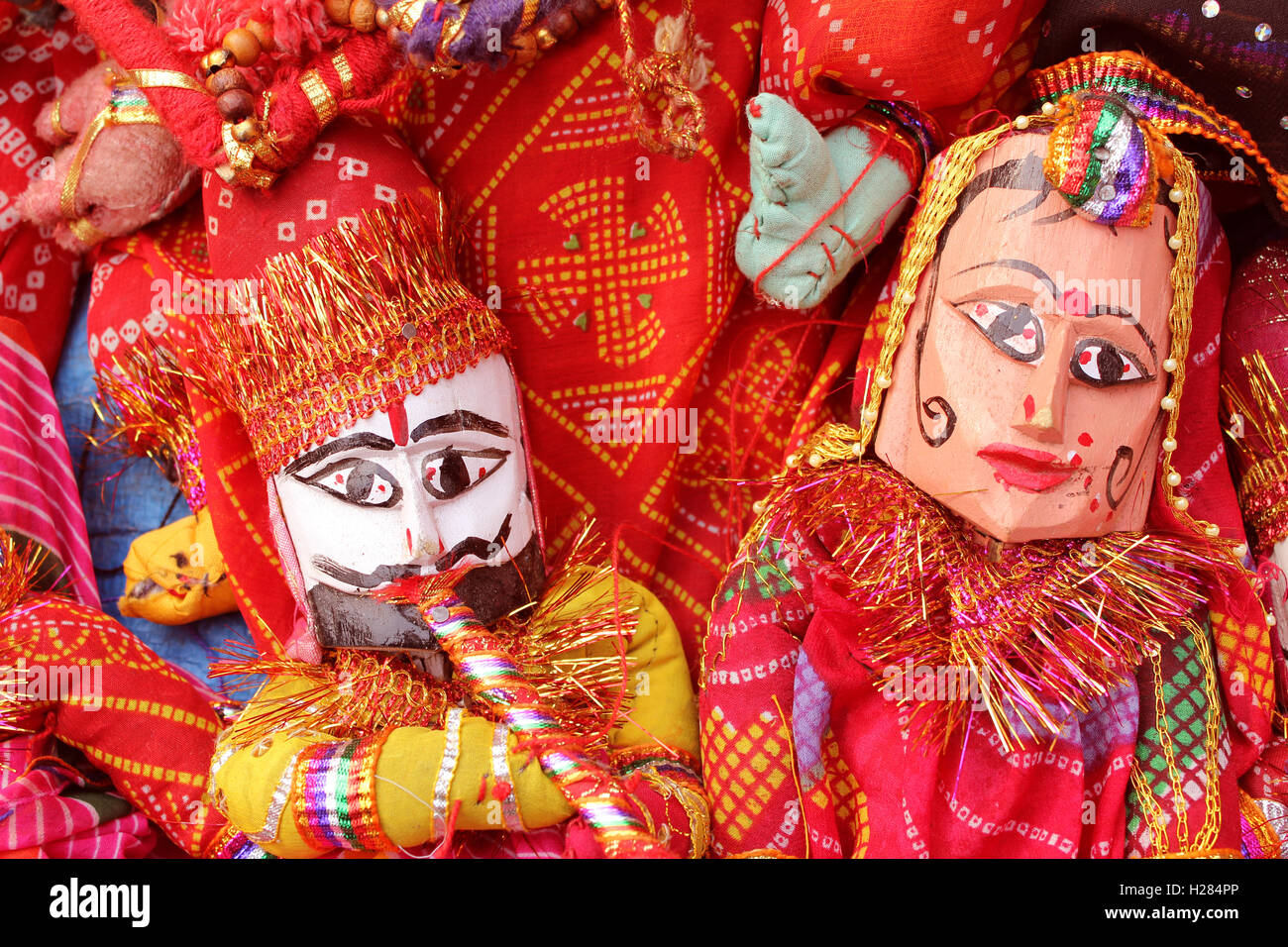 Dilli haat, rajasthani, couple de marionnettes, Banque D'Images