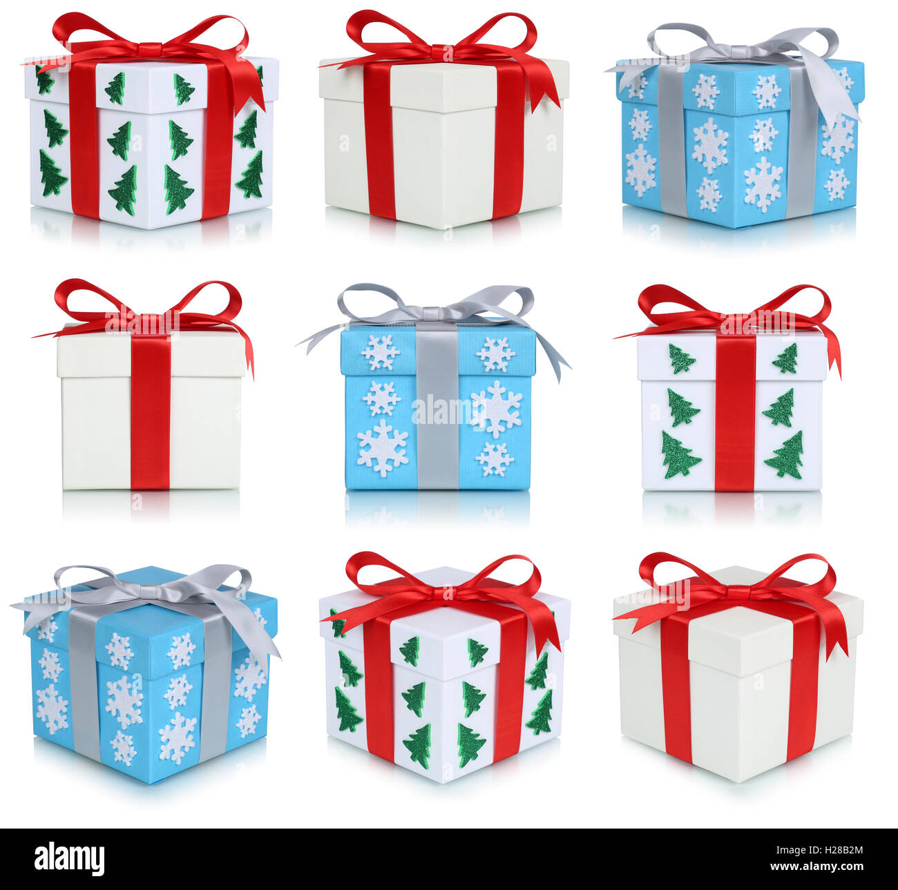 Cadeaux de Noël cadeaux collection ensemble d'isolé sur fond blanc Banque D'Images