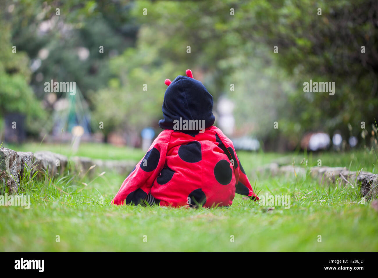 Petite fille portant un costume de coccinelle Banque D'Images