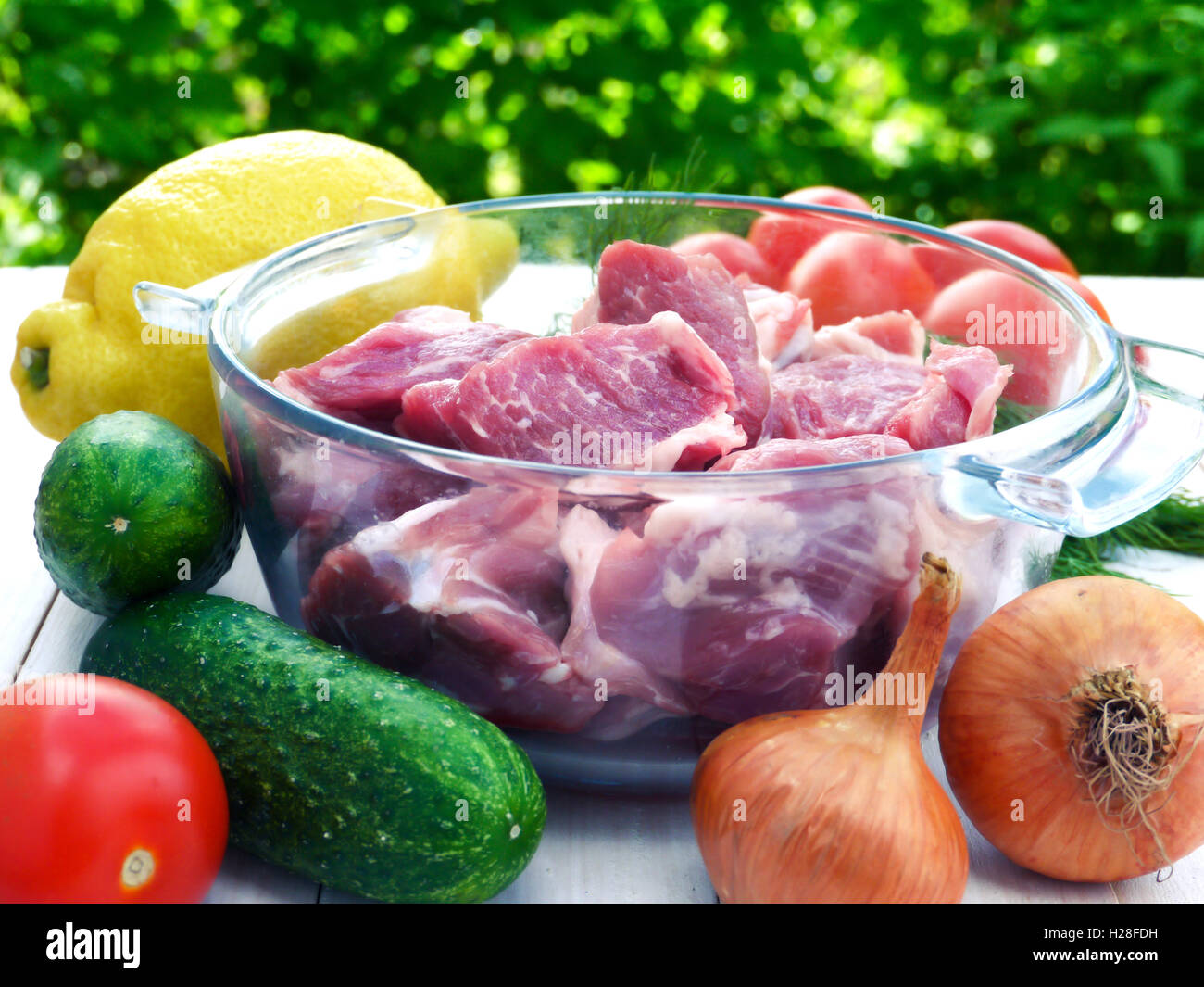 Préparation du barbecue dans le jardin ensoleillé libre Banque D'Images