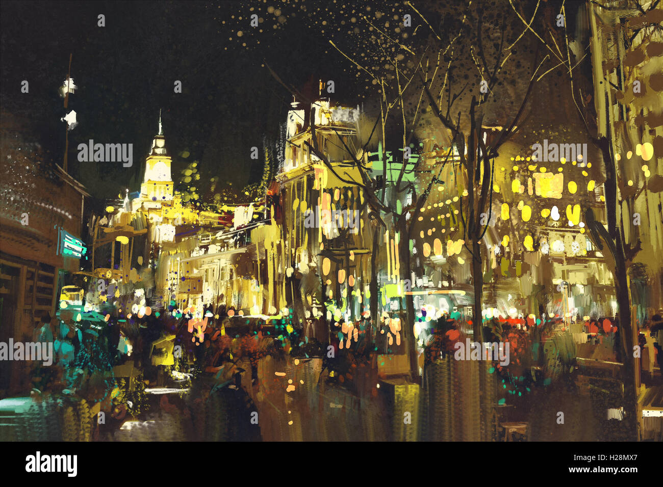 L'art abstrait de rue de ville avec la lumière colorée,illustration peinture Banque D'Images
