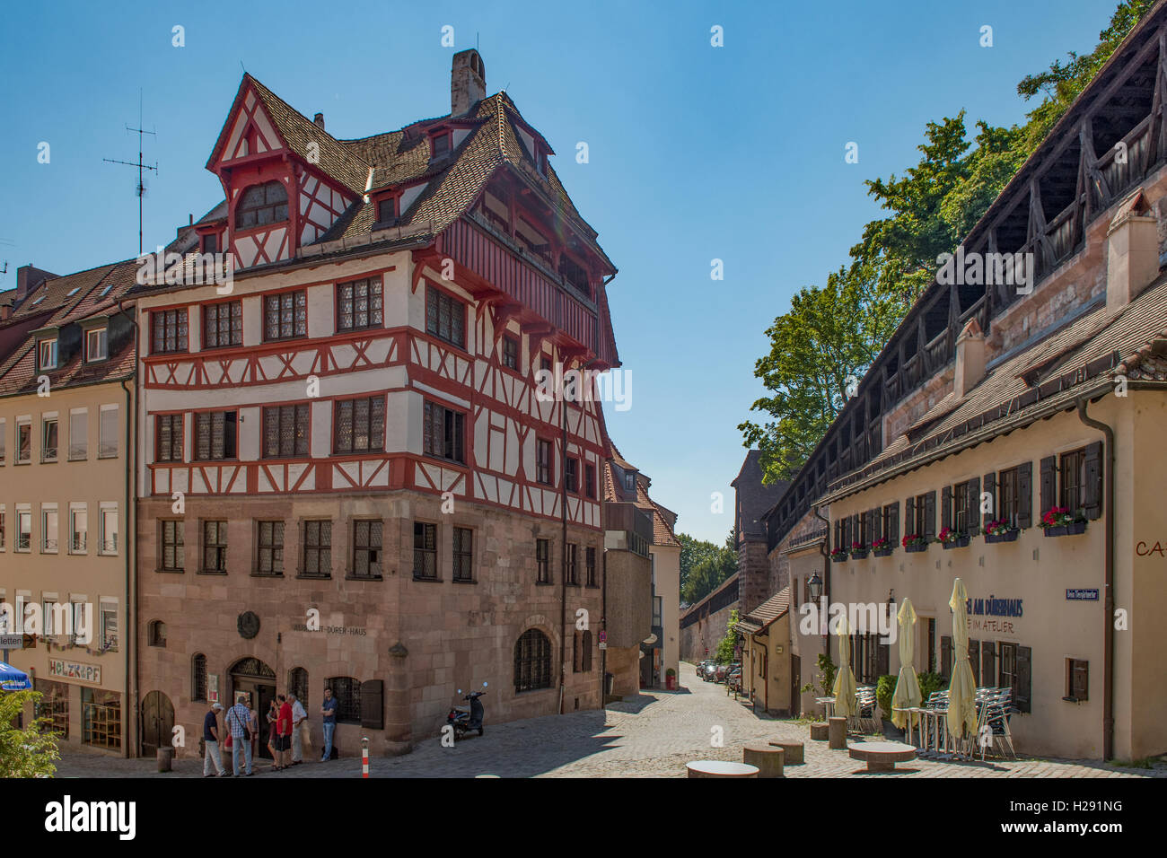 Albrecht Durer Haus et mur de la ville, Nuremberg, Bavière, Allemagne Banque D'Images