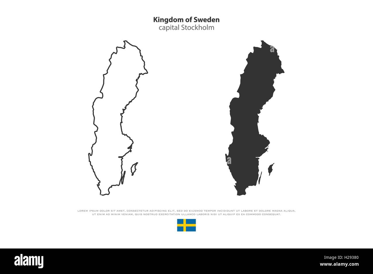 Royaume de Suède site isolé et l'icône du drapeau officiel. vector illustration cartes politiques suédois. Swede bannière modèle caractéristique géographique Illustration de Vecteur