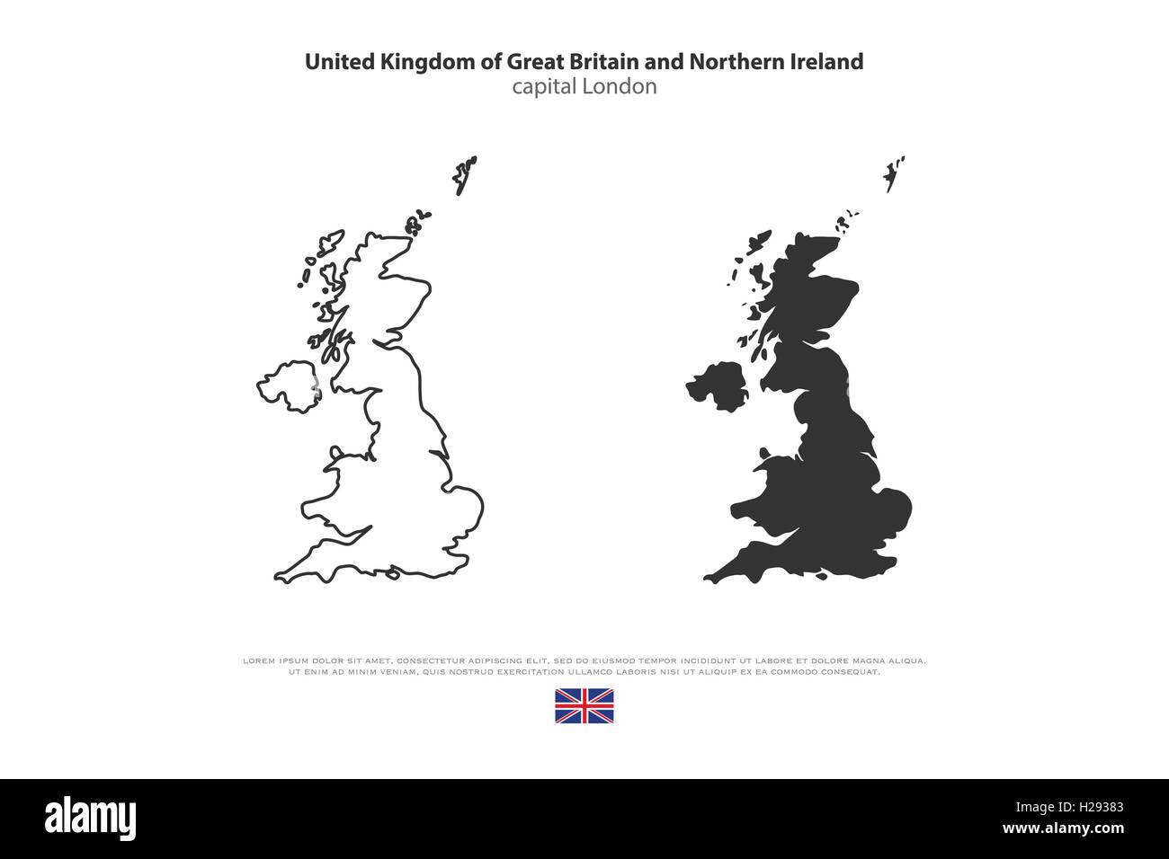 Royaume-uni de Grande-Bretagne et d'Irlande du Nord la carte et drapeau officiel icons. vector icône cartes politiques britanniques. Europe geo Illustration de Vecteur