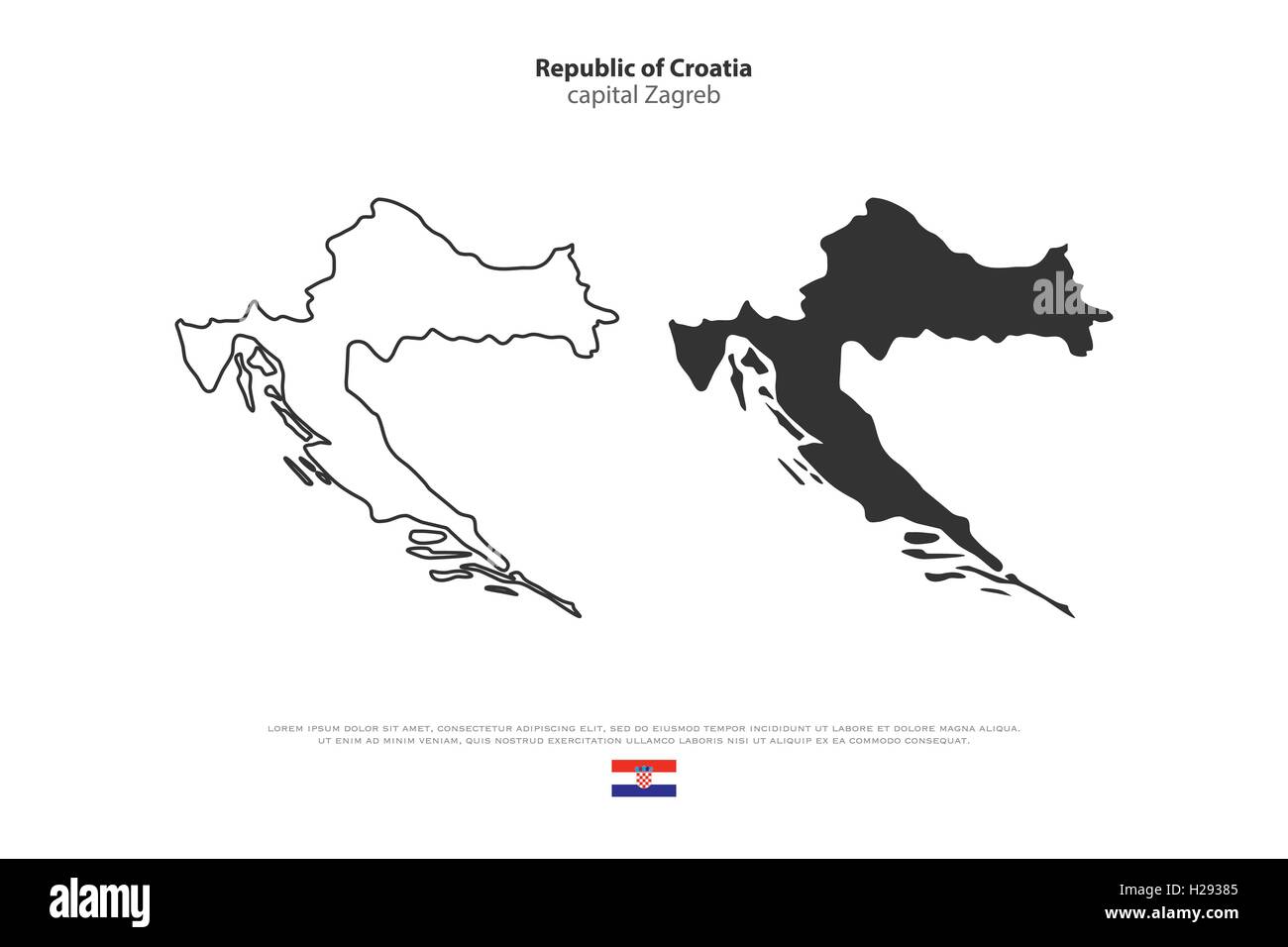 République de Croatie carte isolée et drapeau officiel icons. vector illustration cartes politiques croates. Pays Balkans geographi Illustration de Vecteur